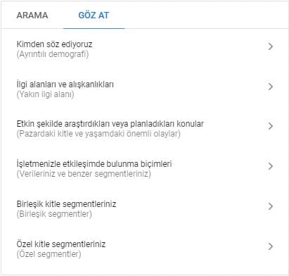 görüntülü reklam ağı hedeflemeleri