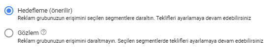 görüntülü reklam ağında hedefleme ayarları